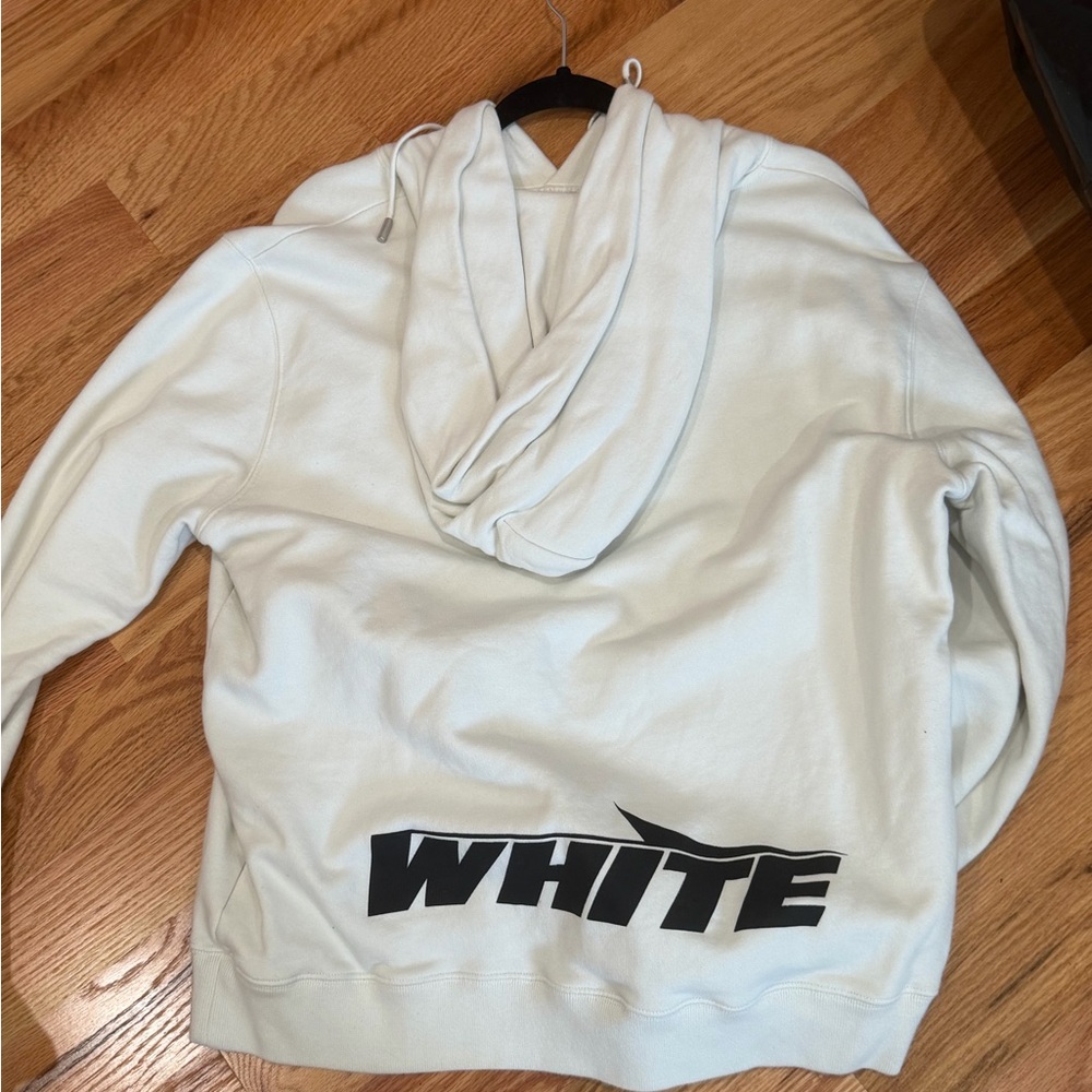 Off-White Cream Hoodie with Label Detail
